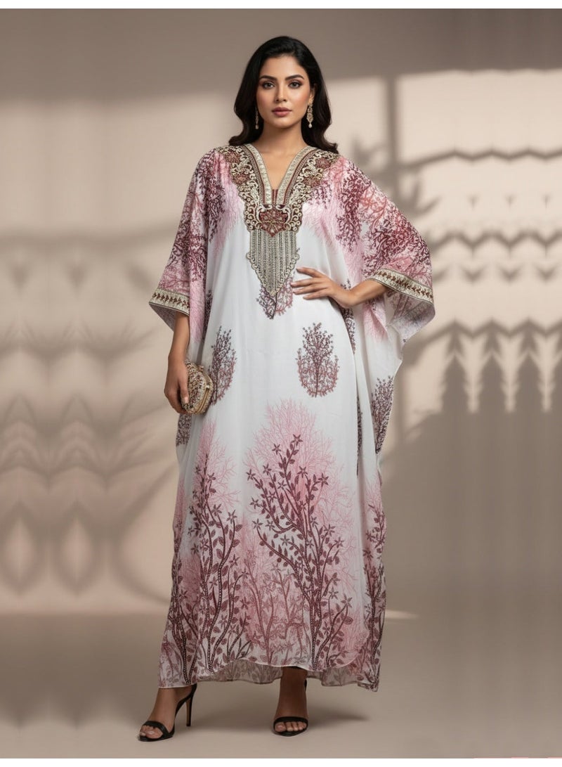 الايا كفتان شيفون مطرز يدوياً شيكانكاري - Image 1